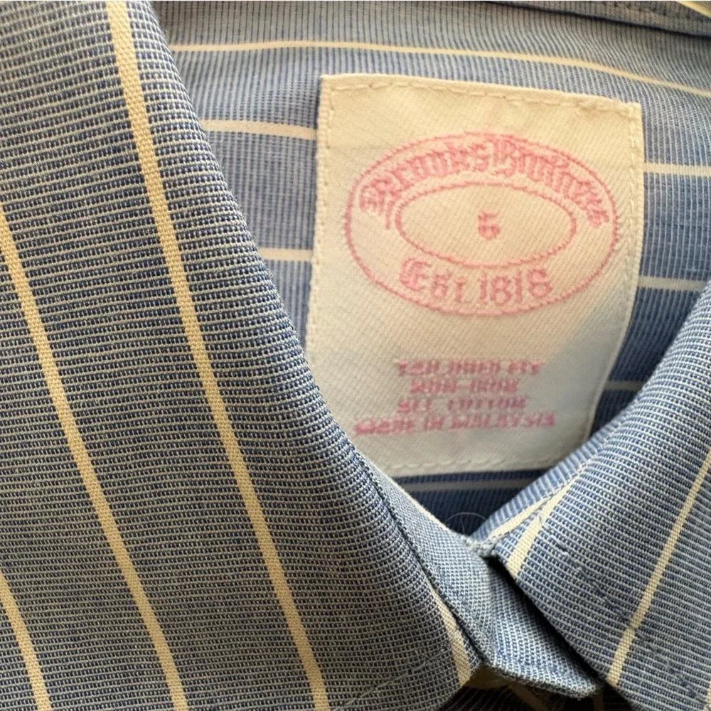 Brooks Brothers Blue and White Pinstripe Dress Shirt Non Iron Tailored Fit 6 - Picture 3 of 4